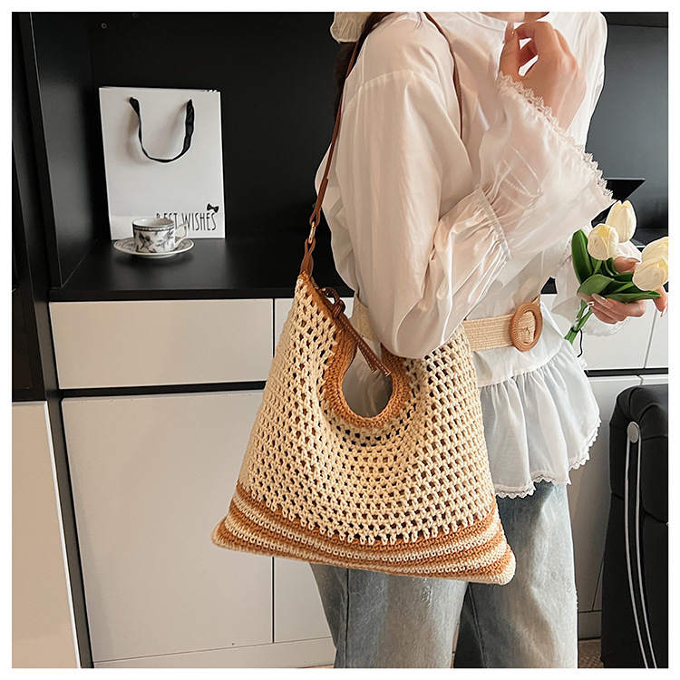 Summer versatile single-shoulder bags, trendy and fresh woven bags, seaside vacation beach bags, large-capacity travel bags undefined