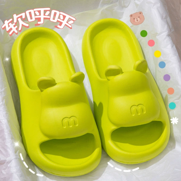 Новые летние медвежонок прохладные тапочки 2024 плоские тапочки трехмерные уши милая пара ванная противоскользящая холодная женщина