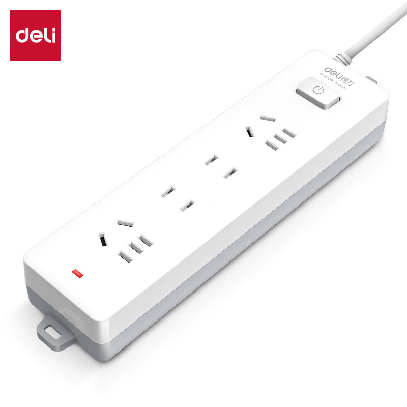 得力18251插座_2+2_2米_PVC袋装(白)儿童防触电2500W额定功率