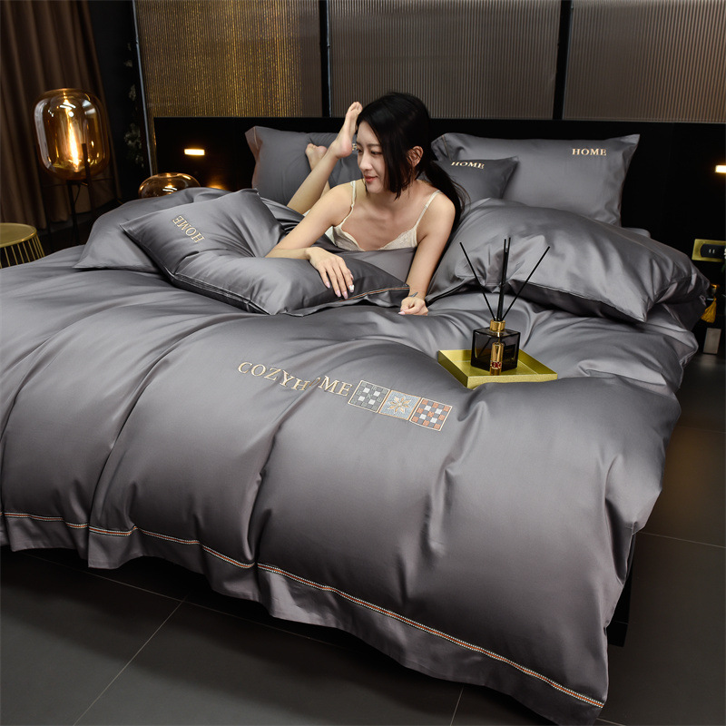2024 explosión de lujo ligero clase A 100 algodón bordado de cuatro piezas de algodón sábanas de cama de alta gama