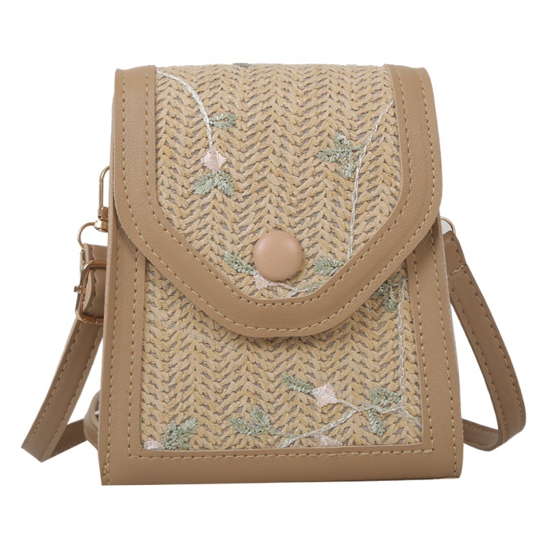 Paja tejida pequeña bolsa para las mujeres 2023 nuevo retro bordado artístico tejido bolsa Mori pastoral ins vertical pequeña bolsa cuadrada