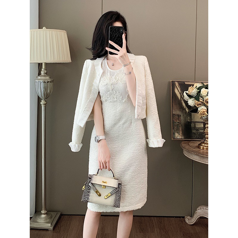 深圳南油秋套装女2025新款小香风外套高级感高端两件套裙子连衣裙|undefined