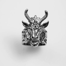 黑山羊欧美复古个性朋克风恶魔黑山羊羊角戒指开口可调节男款戒指