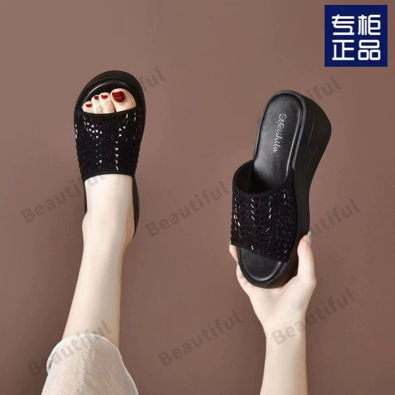 Женские босоножки на платформе лето 2025, новая модель, кожаные, модные, на толстой подошве, на высоком каблуке, для улицы.