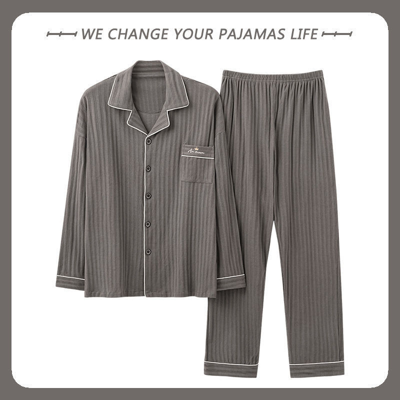 Pijamas de hombre primavera y otoño 100% algodón pantalones de manga larga delgada juventud más tamaño traje de verano homewear