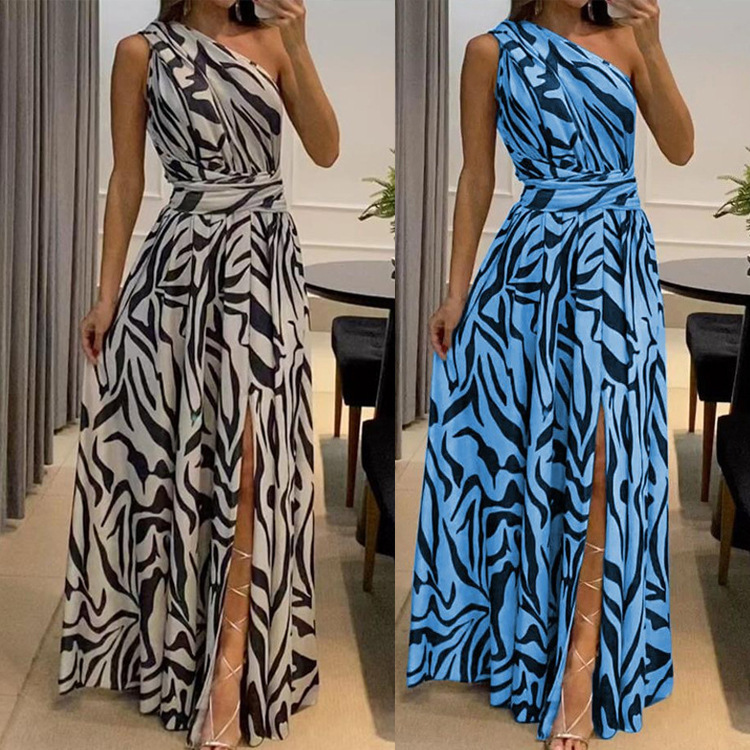 Women's Slit Dress Sexy Oblique Collar Patchwork Sleeveless Printing Maxi Long Dress Banquet display picture 1