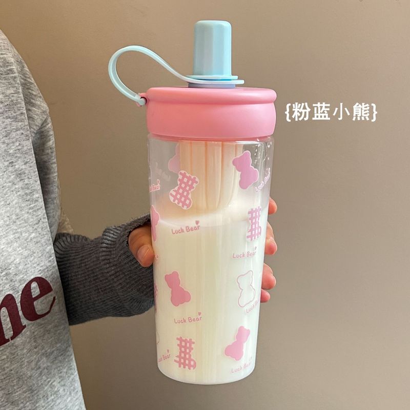 ハンドル付きティーバンクウォーターカップ、見栄えの良い漫画学生ダブルコンパートメントプラスチックウォーターカップ、大容量ドーパミンポータブルストローカップ|undefined