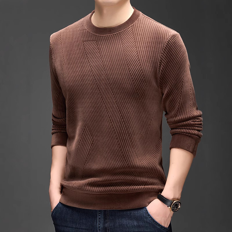 New Camel Fleece Pullover Crewneck Sweater Men's Autumn and Winter fleece-lined Thick Casual Striped Sweater Men's Base Shirt New Camel Fleece Pullover Crewneck Sweater Men's Autumn and Winter fleece-lined Thick Casual Striped Sweater Men's Base Shirt