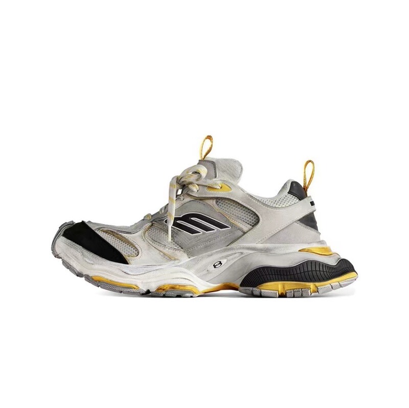 Paris new CARGO round toe lace-up distressed Dirty Daddy shoes White yellow silver celebrity same style