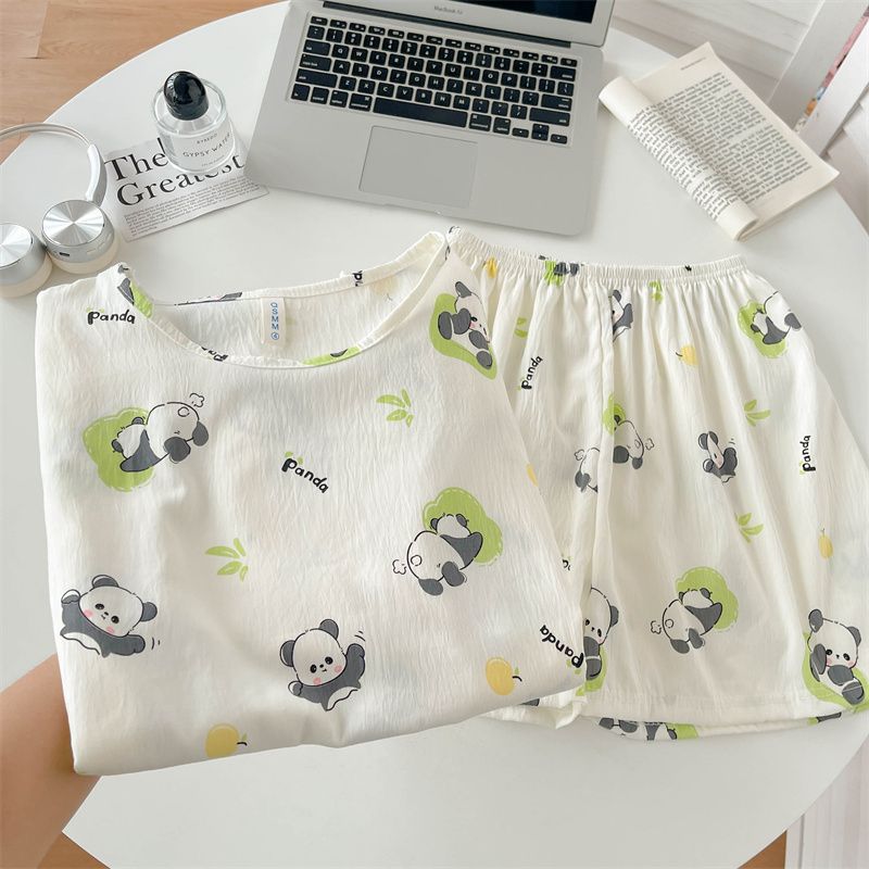Venta al por mayor transfronteriza de pijamas vietnamitas verano femenino dibujos animados coreanos dulce y lindo estudiante estampado cuello redondo nube algodón estilo ins