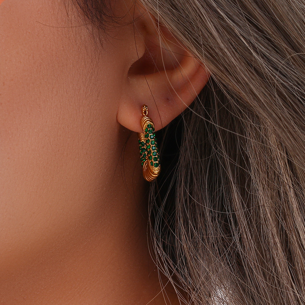 Fashion U Shape Stainless Steel Plating Inlay Zircon Hoop Earrings 1 Pair