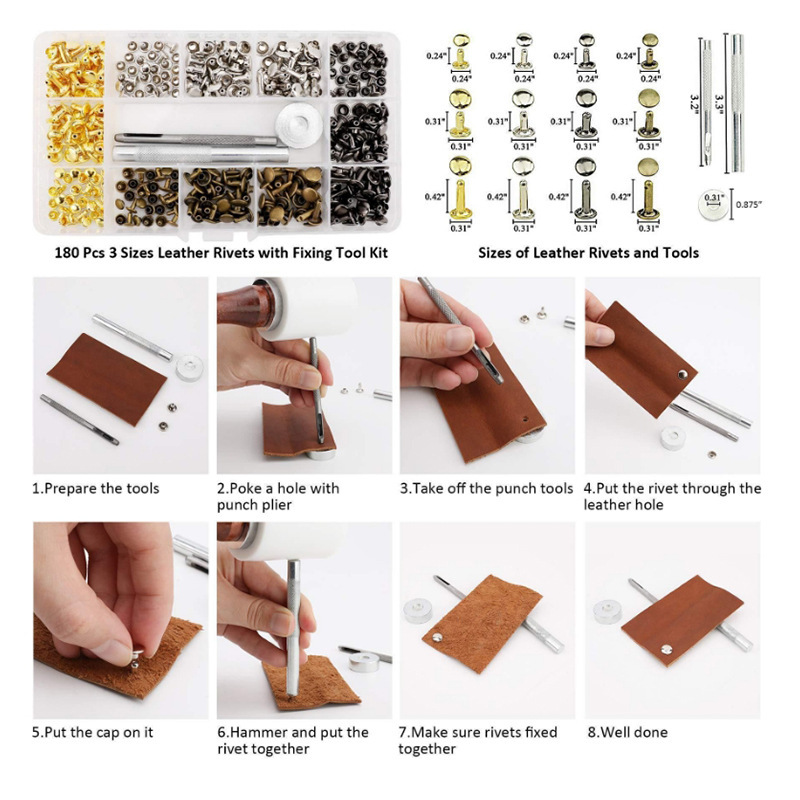 Remache transfronterizo de doble cara, hebilla de cuero, hebilla de doble cara, hebilla hueca de doble cara, hebilla de remache 180/360/480 juegos