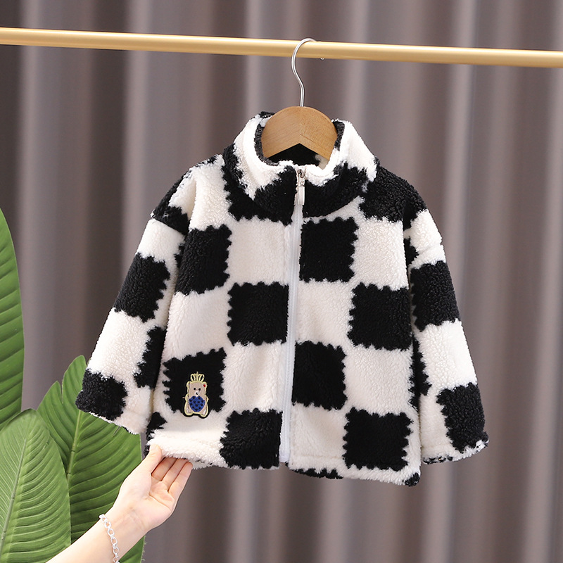 [Oso Jin Yong] abrigo para niños ropa de algodón acolchado niños niñas cordero nuevo Otoño e Invierno forrado de lana engrosada bebé suéter de los niños
