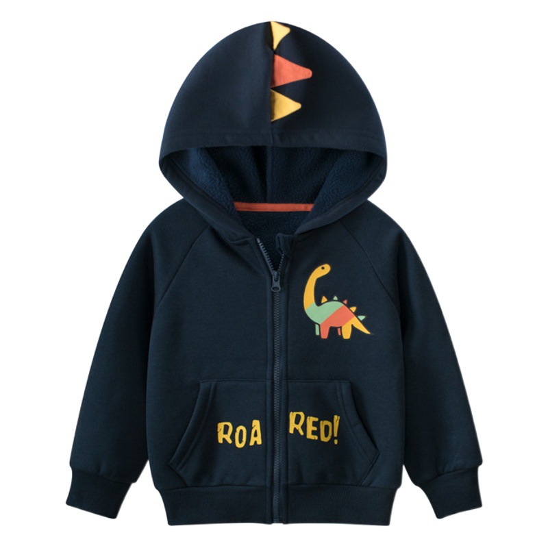 27 Niños marca de ropa para niños Otoño e Invierno suéter de abrigo para niños con Capucha forrada de lana dinosaurio bebé ropa para niños entrega de una sola pieza