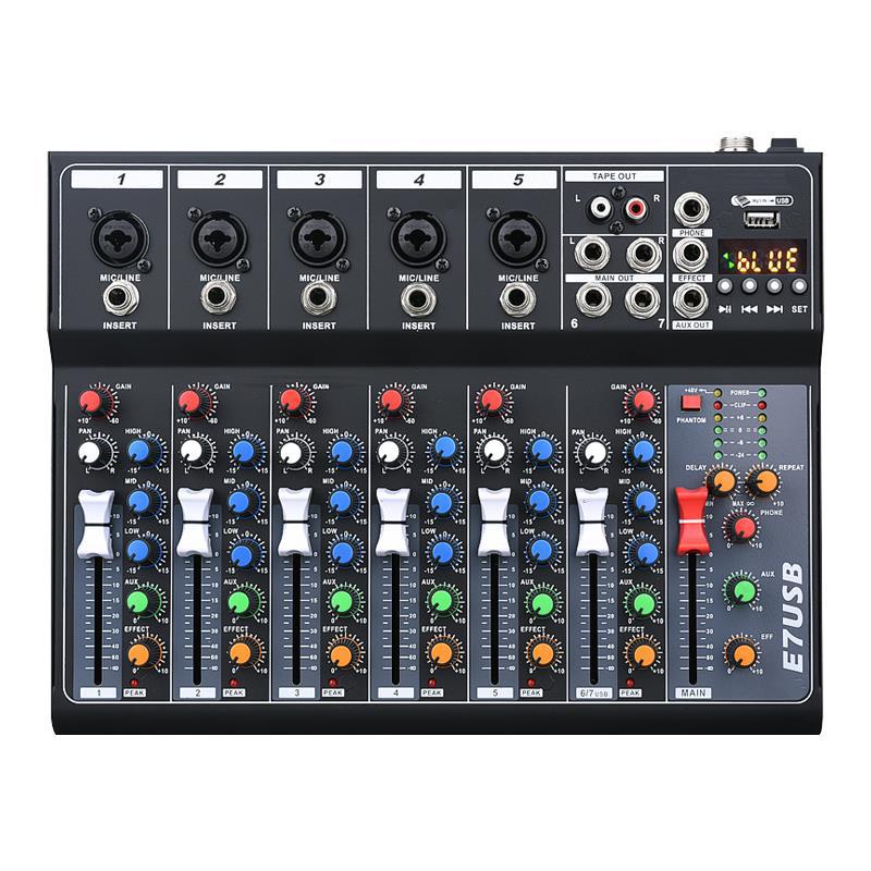 전문 4 방향 믹서 7-USB 블루투스 5.0 바 스테이지 홈 리버브 오디오 라이브 믹서