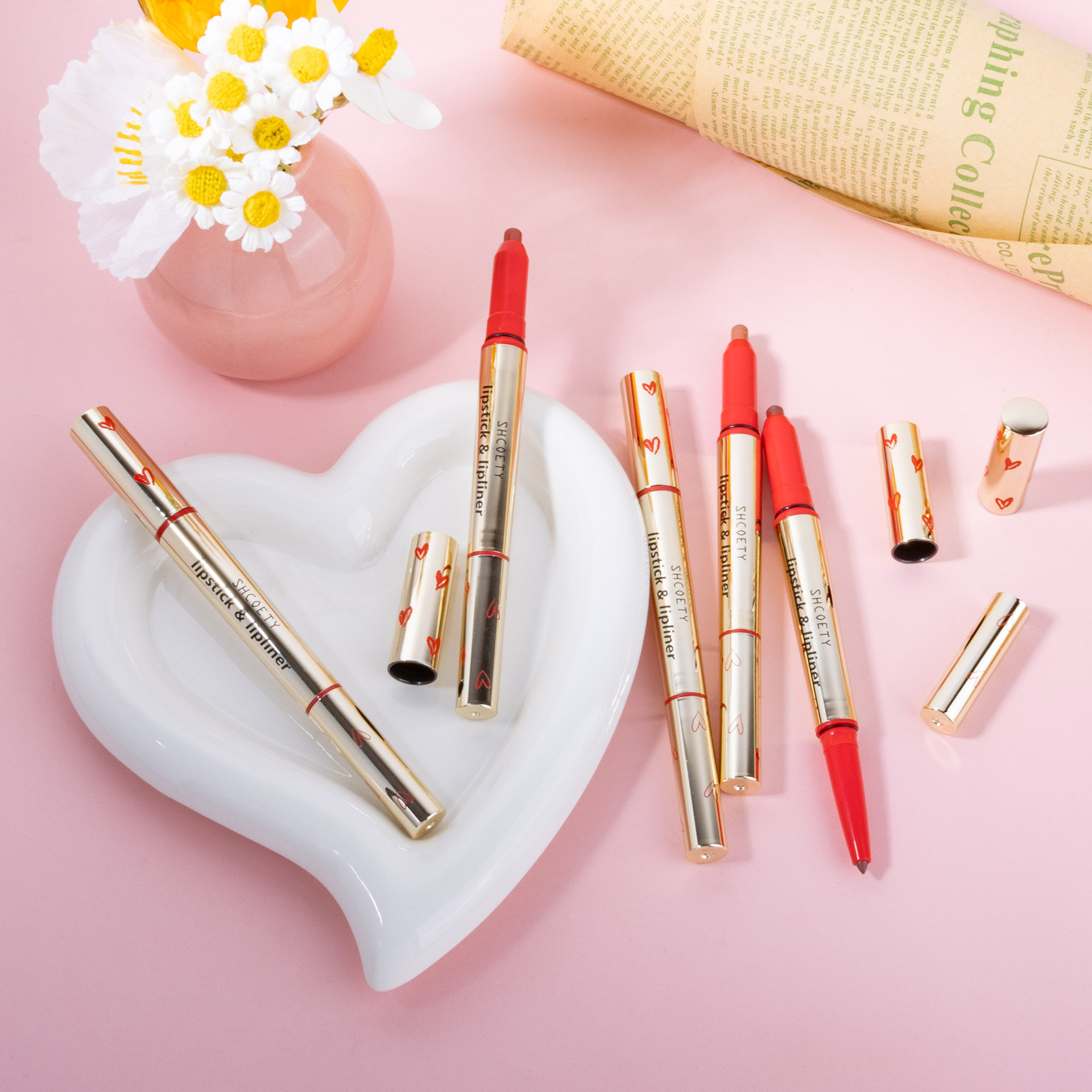 SHCOETY Double-headed red Lip liner pen, two-in-one multi-color matte long-lasting lip filling without fading, cross-border outlining pen undefined