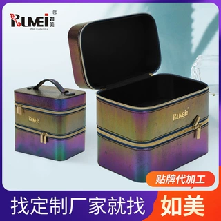 跨境热款大容量化妆包便携高级感pu护肤品收纳盒开盖化妆箱定制