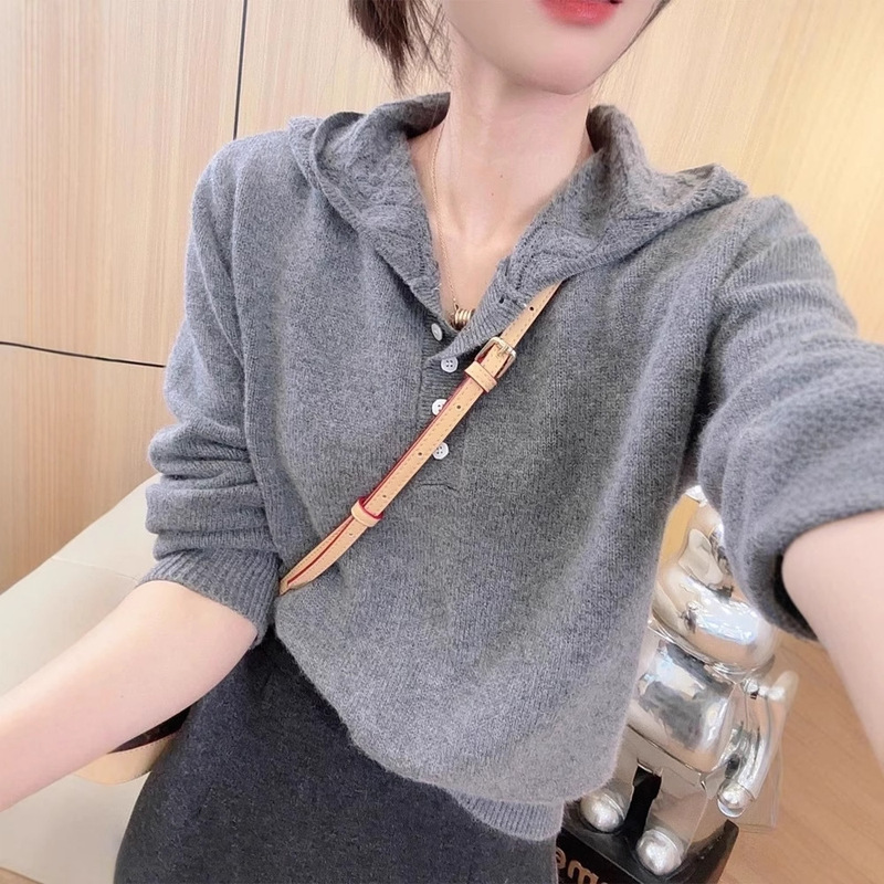 100% Pure Wool Knitwear Women's Loose Hoodie Autumn and Winter Design Knitwear Outer Knitwear Live Broadcast Hot Style