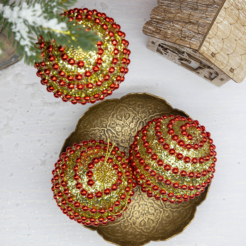 En stock 8CM 6 Paquete de bolas de Navidad bola de la cadena de espuma de color de oro en polvo BOLA DE Navidad centro comercial decoración de Navidad Decoración
