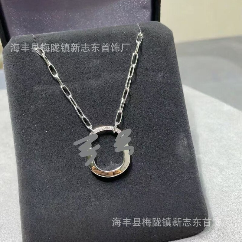 新款mini锁头项链耳环厚镀金U形满钻半镶钻椭圆锁扣锁骨链饰品女|undefined