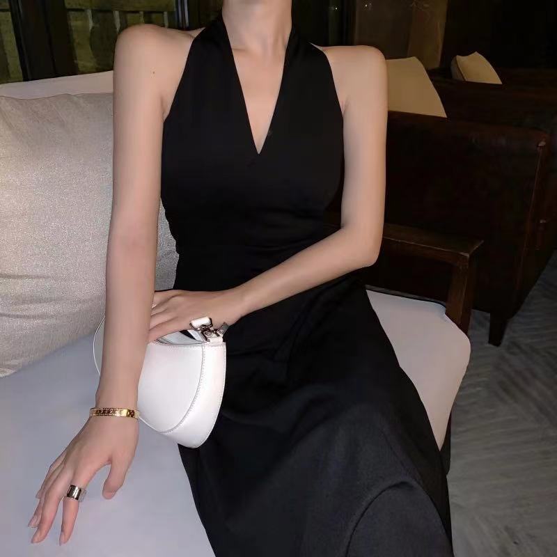 Hepburn Style Light Luxury Celebrity Heart-to-Heart Black Long Little Black Dress French Style Sexy dress Banquet Party Dress