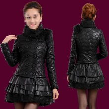 皮棉服女中长款新款加大码修身狐狸毛领皮羽绒棉衣冬天外套