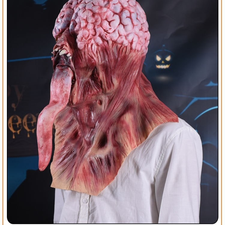 2025 nueva máscara de arroz de cerebro de terror transfronteriza, lengua larga, máscara de látex sin cara