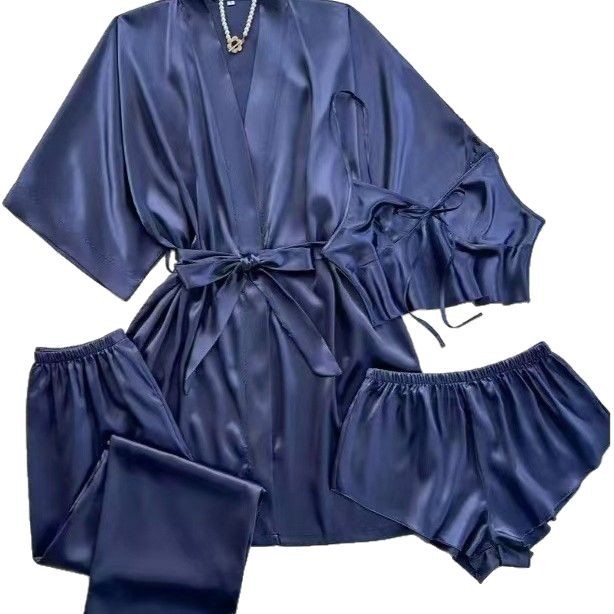 2025 pijamas elásticos de primavera y otoño, cárdigan suelto de manga larga, ropa de hogar informal y cómoda, dos transfronterizas europeas y americanas