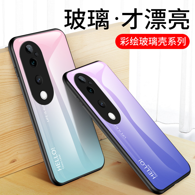 适用VIVO V60手机壳Y31渐变玻璃Y400Pro彩绘iQOOZ10T保护套