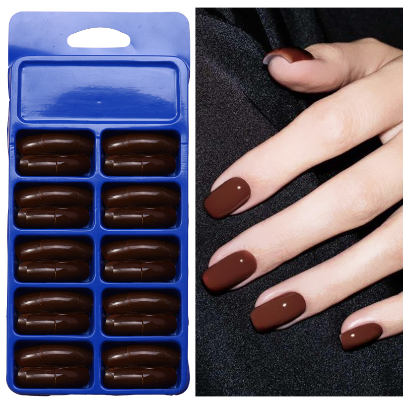 120 piezas de uñas falsas de color sólido desnudas cuadradas cortas desmontables de uñas en una caja azul