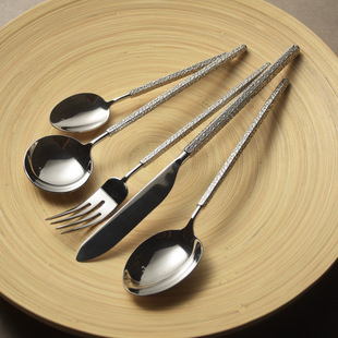 304 stainless steel French steak knife, fork and spoon high-looking hexagonal handle Western tableware mirror soup spoon three-piece set