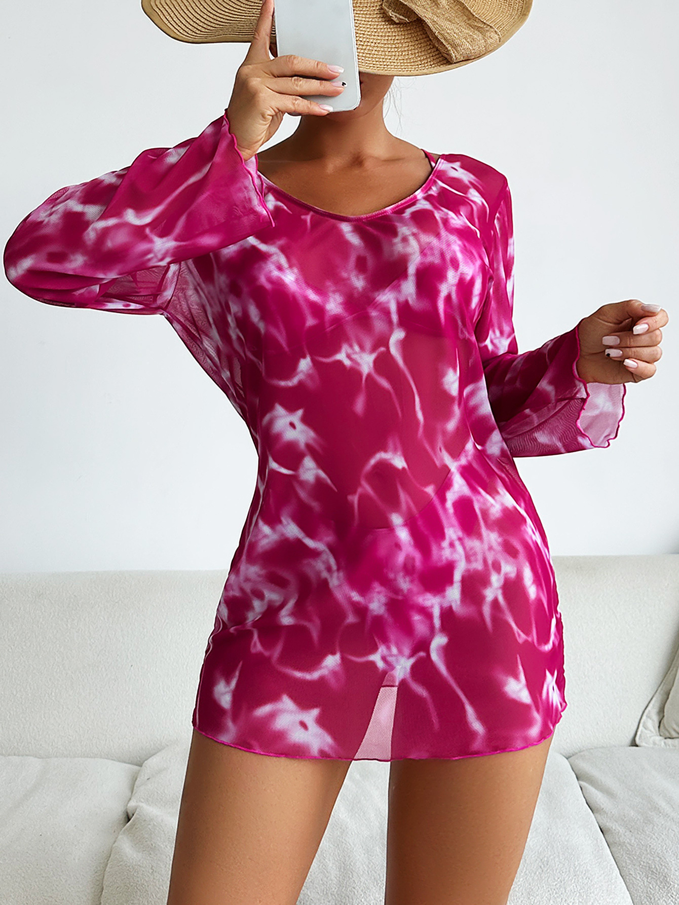 Mingyi 2024 nueva moda europea y americana multicolor teñido con estampado sexy BIKINI traje de baño de tres piezas para mujer