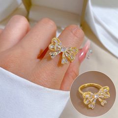 Genuine Gold Lightweight Butterfly Zirconia Ring Adjustable Mouth Simple Accessory Japanese Ring Couple's Ring