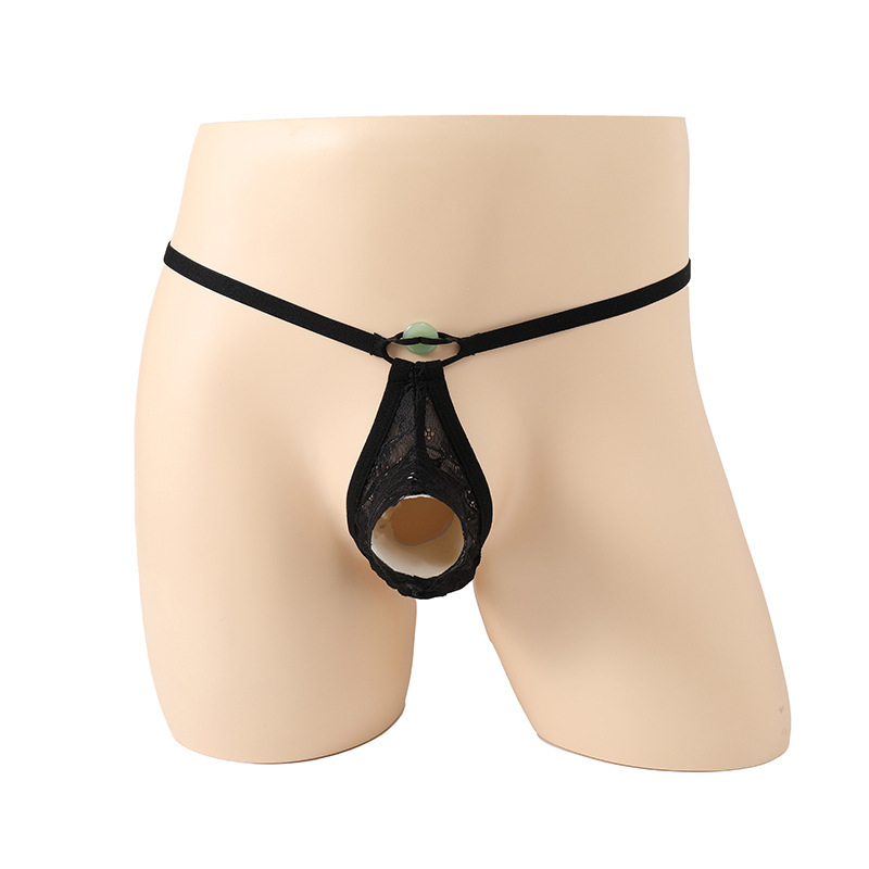 Men's Stretch Ribbon Lace Hollow Half Bag Ping An Button T-shaped Sex Underwear European and American Cross-border Men's Sex