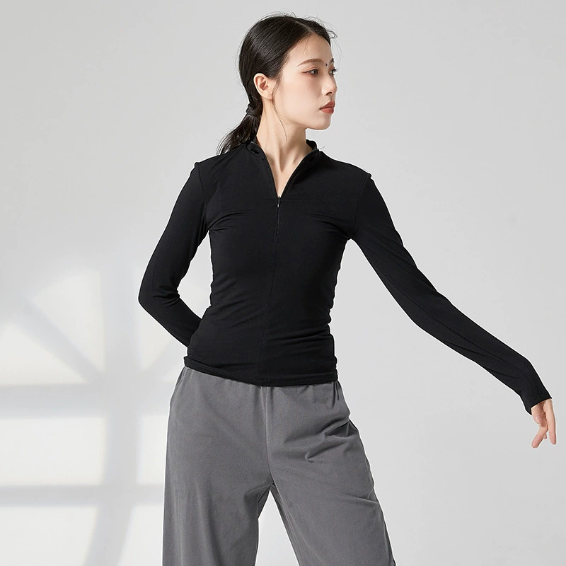 Современная Танцевальная Тренировочная Одежда Женский Плотный Топ С Длинным Рукавом Черный Тренировочный Йога Арт Тест
