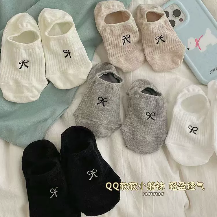 Новые женские носки с бантиками, тонкие повседневные носки-лодочки для весны и лета, дышащие короткие носки, производитель носков Zhuji.