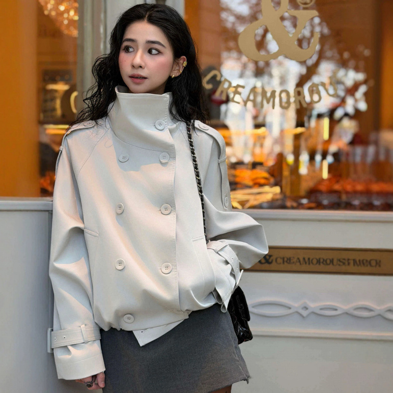 2026 Super Popular Khaki Double-Breasted Stand-Collar Short Trench Coat for Women, New Autumn Korean Style Fashion Coat for Petite Women 2026 Super Popular Khaki Double-Breasted Stand-Collar Short Trench Coat for Women, New Autumn Korean Style Fashion Coat for Petite Women