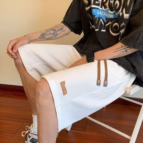 Summer new style fashion brand trend loose sports loose ice silk casual shorts, male middle school students, large size split pants, men