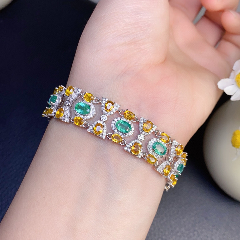 European and American Fashion Exquisite Zircon Jewelry Wholesale Natural Emerald Yellow Sapphire Flash Diamond Plated White Women's Bracelet