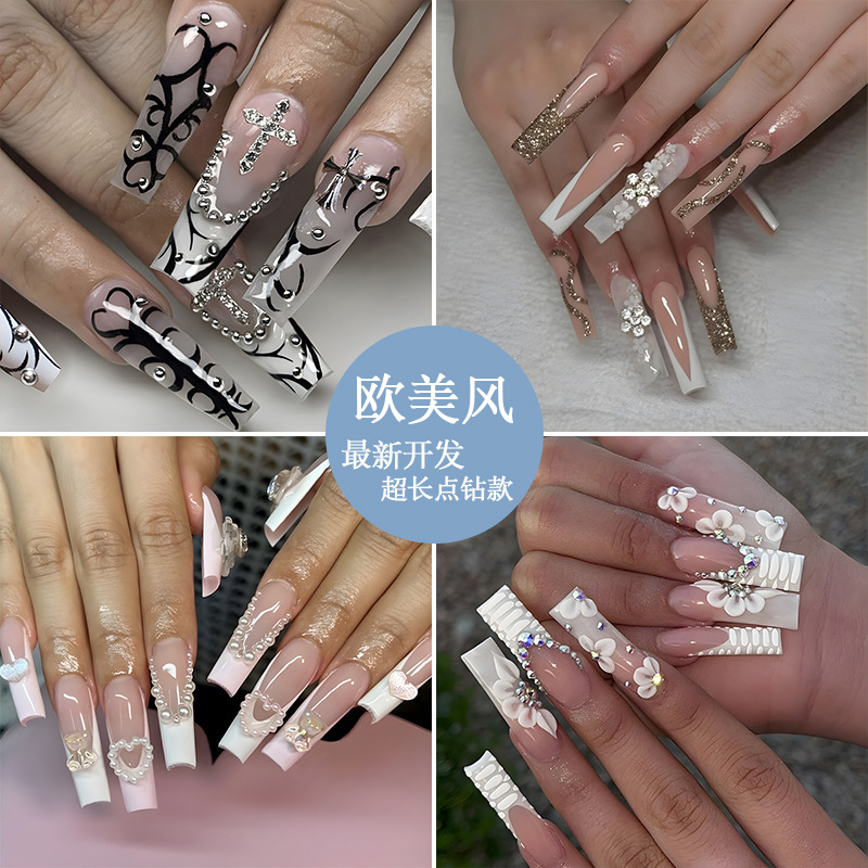 Cross-border uñas falsas uñas desgaste largo T-punto de la jalea del diamante del clavo del gel de uñas pieza de prensa al por mayor en las uñas