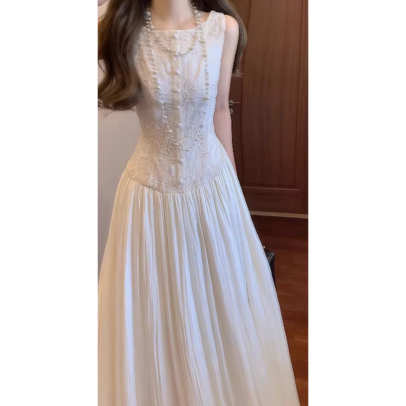 【ルーブルビューティー】ヘビーウェイト刺繍デザインベストドレス夏の妖精のような気質ホリデースタイルロングスカート|undefined