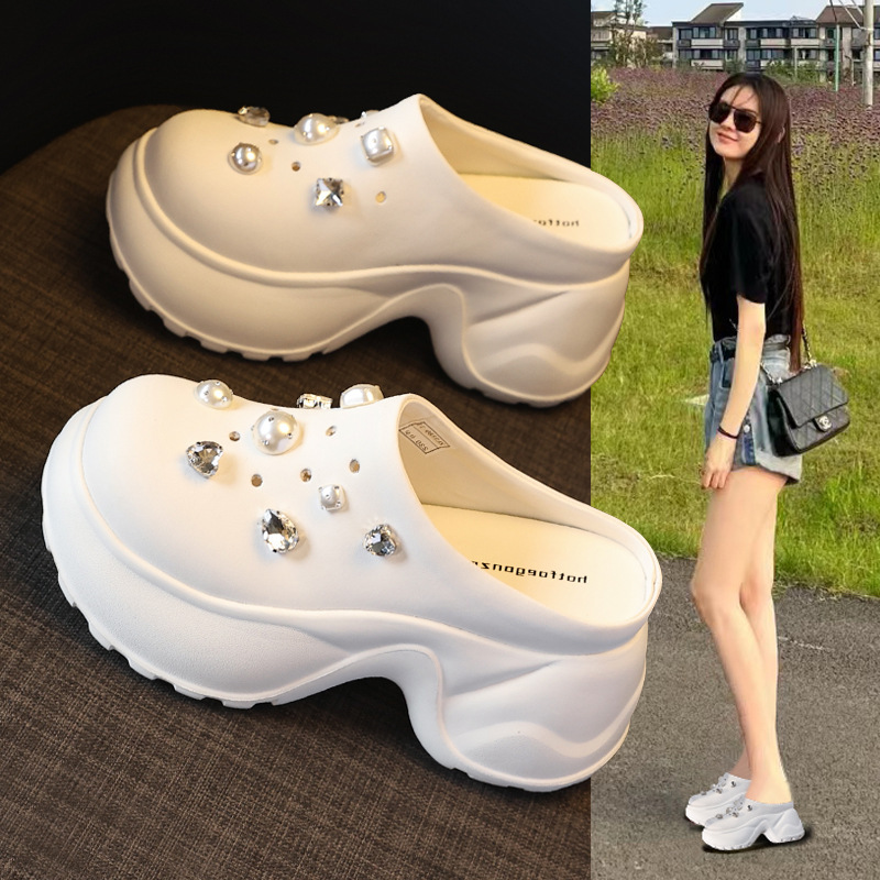 7780-11 Thick Bottom Height Increasing Fashion Pearl Baotou Slippers Women's 2025 Summer Slip-on Lazy Shoes 7780-11 Thick Bottom Height Increasing Fashion Pearl Baotou Slippers Women's 2025 Summer Slip-on Lazy Shoes
