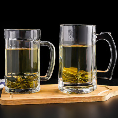 Beer mug, draft beer glass, commercial-grade thickened large-capacity pitcher with handle, transparent round glass cup, heat-resistant tea cup with high volume