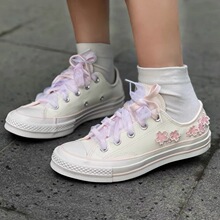 纯原美奇匡威1970s樱花刺绣高帮帆布鞋女鞋水晶底板鞋粉白A06221C