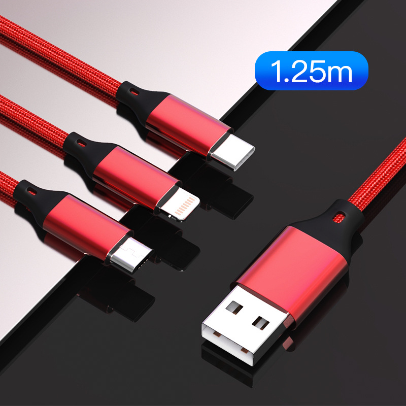 一拖三快充数据线适用苹果安卓华为小米多头三合一手机充电线定制