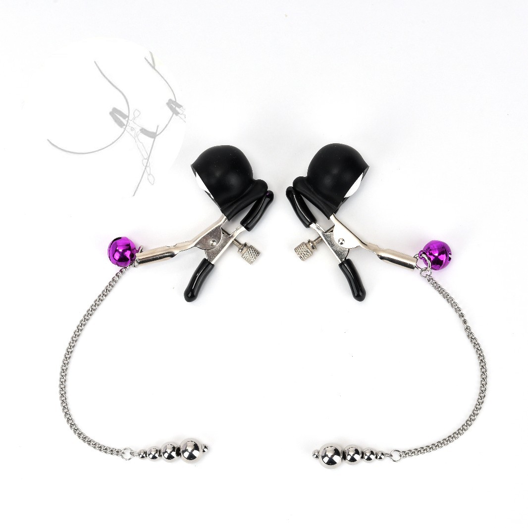 Vibrating Metal Breast Clamps with Bells, Pair, Teasing Nipple Massage Toy — detail image 3