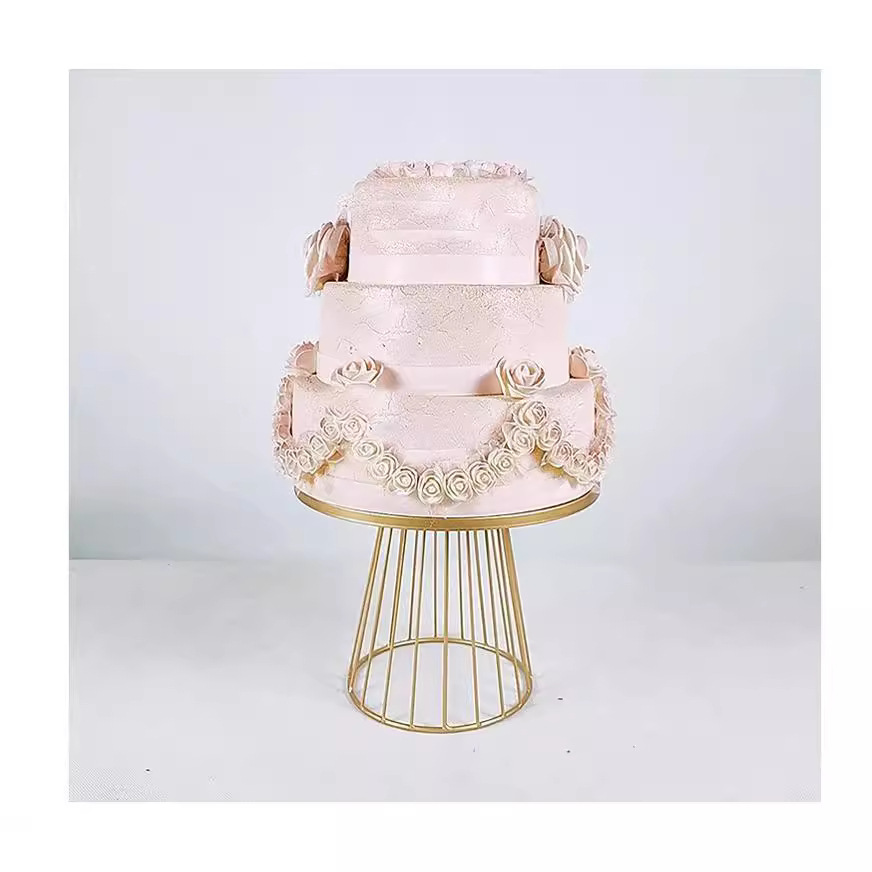 Estante de pastel de metal cubierta estante de pastel redondo bandeja de exhibición de postres para celebraciones de cumpleaños y bodas (2)