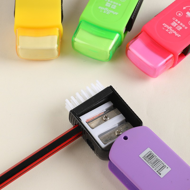 Ahorro de trabajo limpio y colorido borrador para niños Sacapuntas de lápiz creativo borrador cepillo dos en uno suministros de papelería para estudiantes