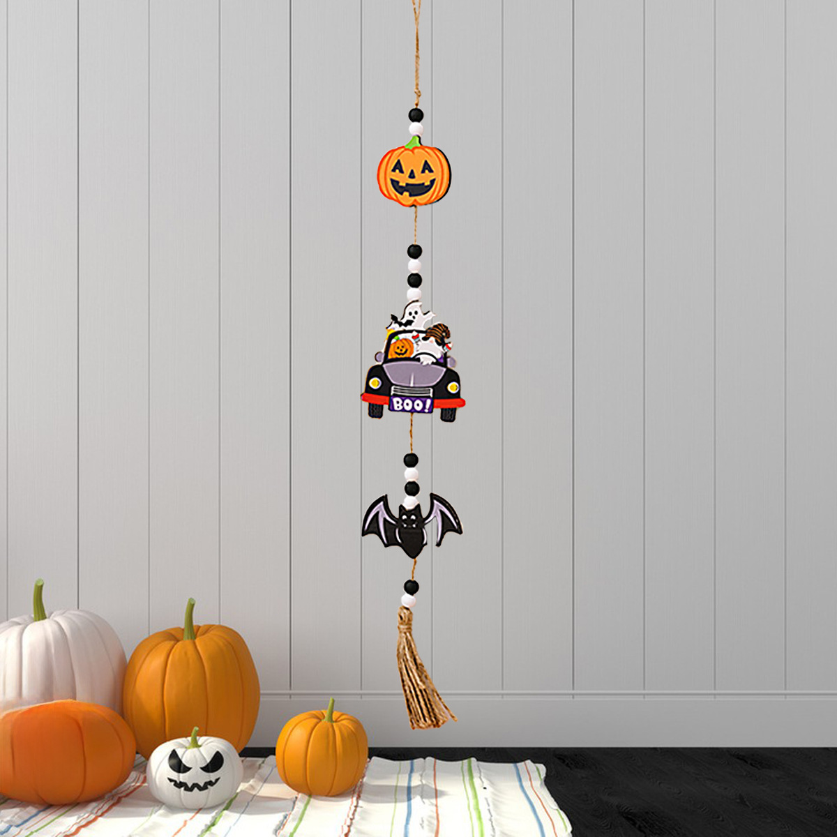 Escenas de Halloween accesorios de vestuario fantasma día de muertos cuentas colgantes calabazas de madera fantasma casa colgantes de pared