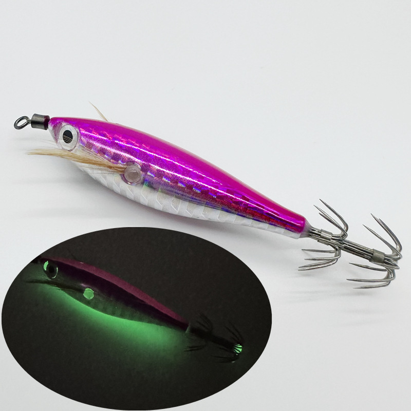 5,5g/7,5 cm láser horizontal camarón pulpo calamar gancho ocho cinturón luya cebo falso camarón de madera simulación peces luminosos
